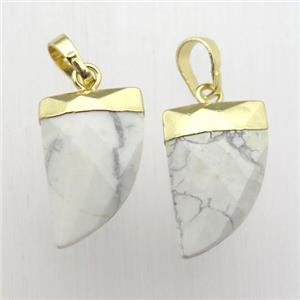 white Howlite Turquoise horn pendant, gold plated, approx 11-16mm [GM12368]