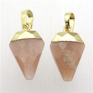 peach SunStone arrowhead pendant, gold plated, approx 11-16mm [GM12371]