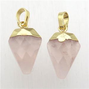 Rose Quartz arrowhead pendant, gold plated, approx 11-16mm [GM12373]