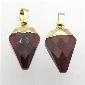 Red Tiger eye stone arrowhead pendant, gold plated, approx 11-16mm [GM12375]