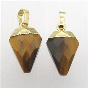 yellow Tiger eye stone arrowhead pendant, gold plated, approx 11-16mm [GM12376]