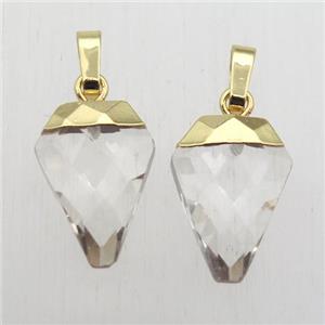 crystal glass arrowhead pendant, gold plated, approx 11-16mm [GM12379]