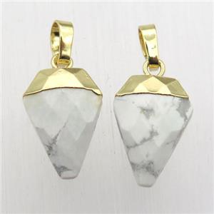 white Howlite Turquoise arrowhead pendant, gold plated, approx 11-16mm [GM12380]