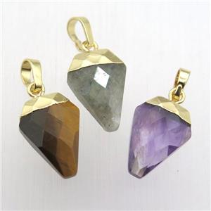 mixed Gemstone arrowhead pendant, gold plated, approx 11-16mm [GM12381]