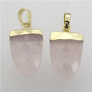 Rose Quartz Tongue Pendant Gold Plated, approx 11-16mm [GM12386]