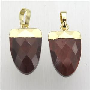 Red Tiger eye stone Tongue Pendant Gold Plated, approx 11-16mm [GM12388]
