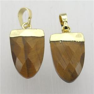 Tiger eye stone Tongue Pendant Gold Plated, approx 11-16mm [GM12389]