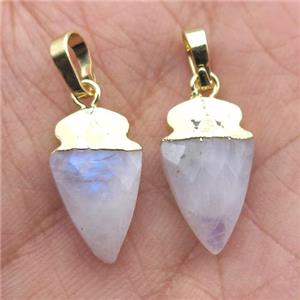 white MoonStone arrowhead pendant, gold plated, approx 8-16mm [GM12394]