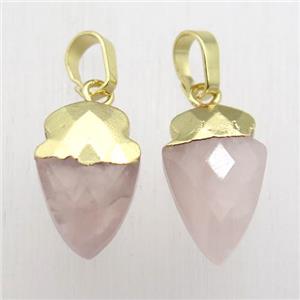 Rose Quartz arrowhead pendant, gold plated, approx 8-16mm [GM12399]