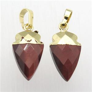 Red Tiger eye stone arrowhead pendant, gold plated, approx 8-16mm [GM12400]