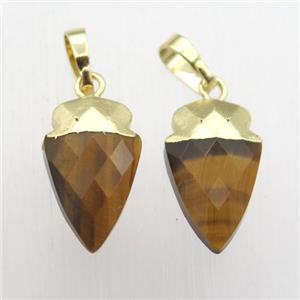 yellow Tiger eye stone arrowhead pendant, gold plated, approx 8-16mm [GM12401]