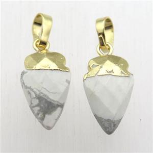 white Howlite Turquoise arrowhead pendant, gold plated, approx 8-16mm [GM12405]