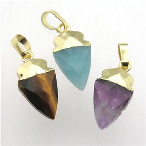 mixed Gemstone arrowhead pendant, gold plated, approx 8-16mm [GM12406]