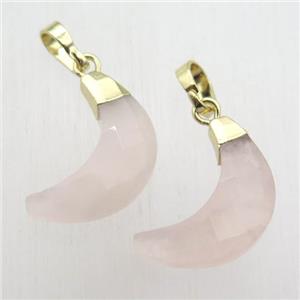 Rose Quartz crescent moon pendant, gold plated, approx 5-18mm [GM12412]