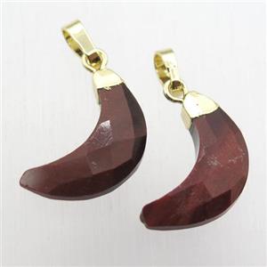 Red Tiger eye stone crescent moon pendant, gold plated, approx 5-18mm [GM12413]
