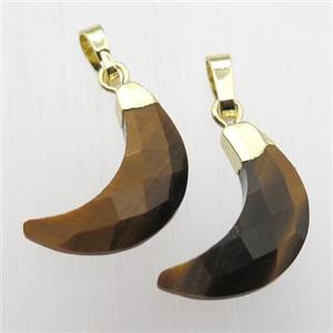 Tiger eye stone crescent moon pendant, gold plated, approx 5-18mm [GM12414]
