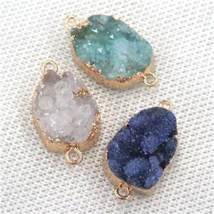 Quartz Druzy oval connector, gold plated, mixed color, approx 15-20mm [GM12421]