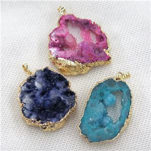 Quartz Druzy slice pendant, freeform, gold plated, mixed color, approx 25-50mm [GM12423]