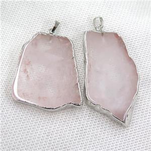 Rose Quartz slab pendant, freeform, platinum plated, approx 20-60mm [GM12424]