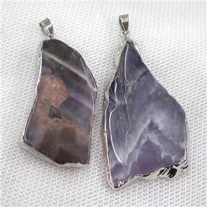 dogtooth Amethyst slab pendant, freeform, platinum plated, approx 20-60mm [GM12425]