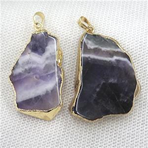 dogtooth Amethyst slab pendant, freeform, gold plated, approx 20-60mm [GM12427]