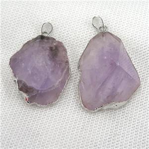 Amethyst pendant, freeform, point, silver plated, approx 20-50mm [GM12428]