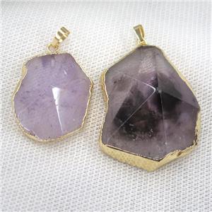 Amethyst pendant, freeform, point, gold plated, approx 20-50mm [GM12431]