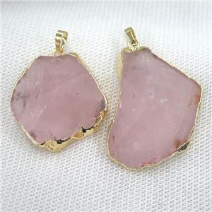 Rose Quartz pendant, freeform, point, gold plated, approx 20-50mm [GM12433]