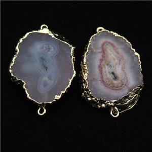 white solar quartz druzy connector, freeform, gold plated, approx 20-30mm [GM12446]