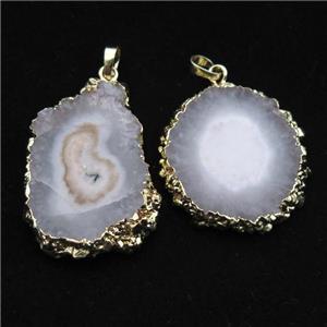 white solar quartz druzy pendant, freeform, gold plated, approx 20-40mm [GM12447]