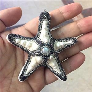starfish pendant with pearl pave rhinestone, approx 60mm dia [GM12449]