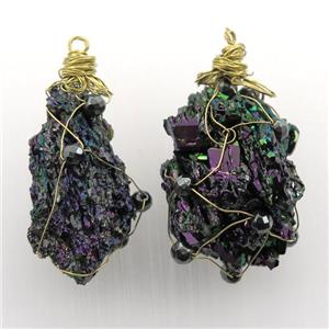 rainbow Lava stone nugget pendant, freeform, wire wrapped, approx 15-35mm [GM12466]