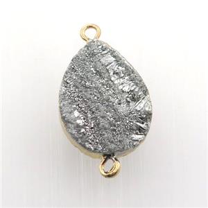 silver Solar Agate Druzy teardrop connector, gold plated, approx 15-20mm [GM12469]