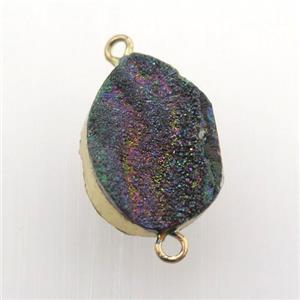 rainbow Solar Agate Druzy teardrop connector, gold plated, approx 15-20mm [GM12470]