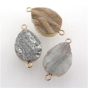 Solar Agate Druzy teardrop connector, gold plated, mix color, approx 15-20mm [GM12473]