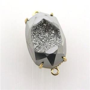 silver Agate Druzy oval connector, approx 13-20mm [GM12477]