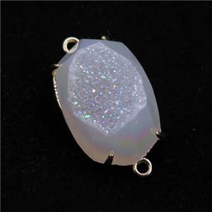 white AB-color Agate Druzy oval connector, approx 13-20mm [GM12479]