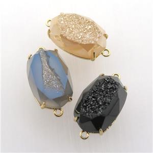 Agate Druzy oval connector, mixed color, approx 13-20mm [GM12480]