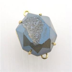 bluegray Agate Druzy hexagon connector, approx 15-20mm [GM12482]