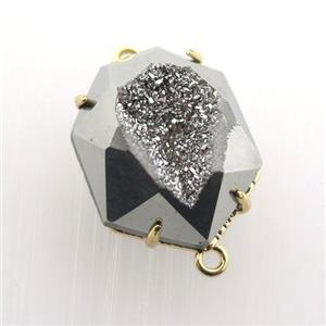 silver Agate Druzy hexagon connector, approx 15-20mm [GM12484]