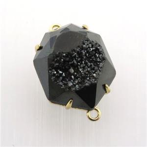 black Agate Druzy hexagon connector, approx 15-20mm [GM12485]