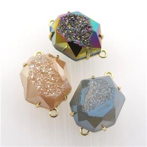 Agate Druzy hexagon connector, mixed color, approx 15-20mm [GM12487]
