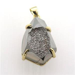 silver Agate Druzy teardrop pendant, approx 16-23mm [GM12491]
