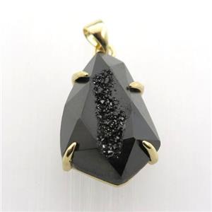black Agate Druzy teardrop pendant, approx 16-23mm [GM12492]