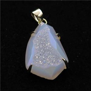 white AB-color Agate Druzy teardrop pendant, approx 16-23mm [GM12493]