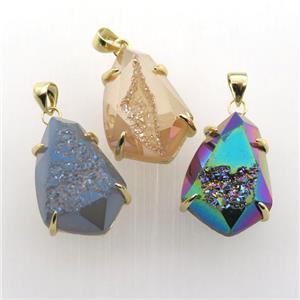 Agate Druzy teardrop pendant, mix color, approx 16-23mm [GM12494]