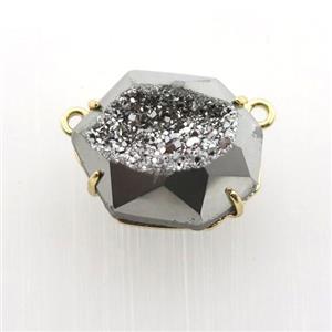 silver Agate Druzy hexagon pendant, approx 16-20mm [GM12502]
