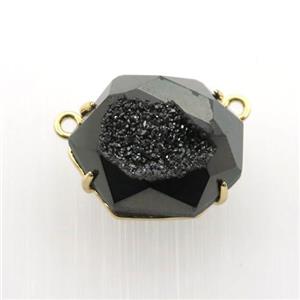 black Agate Druzy hexagon pendant, approx 16-20mm [GM12503]