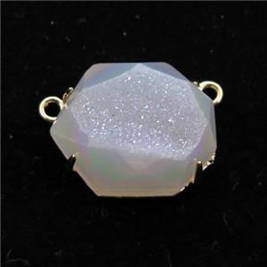 white AB-color Agate Druzy hexagon pendant, approx 16-20mm [GM12504]