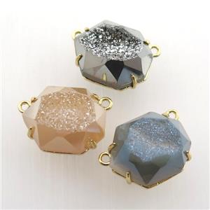 Agate Druzy hexagon pendant, mix color, approx 16-20mm [GM12505]